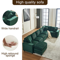 Modern U Shaped 6 Seat Sectional Sofa Couch With One Ottoman And Three Toss Pillows ,Modular Sofa For Living Room,Corduroy Sofa Green Corduroy 7 Seat