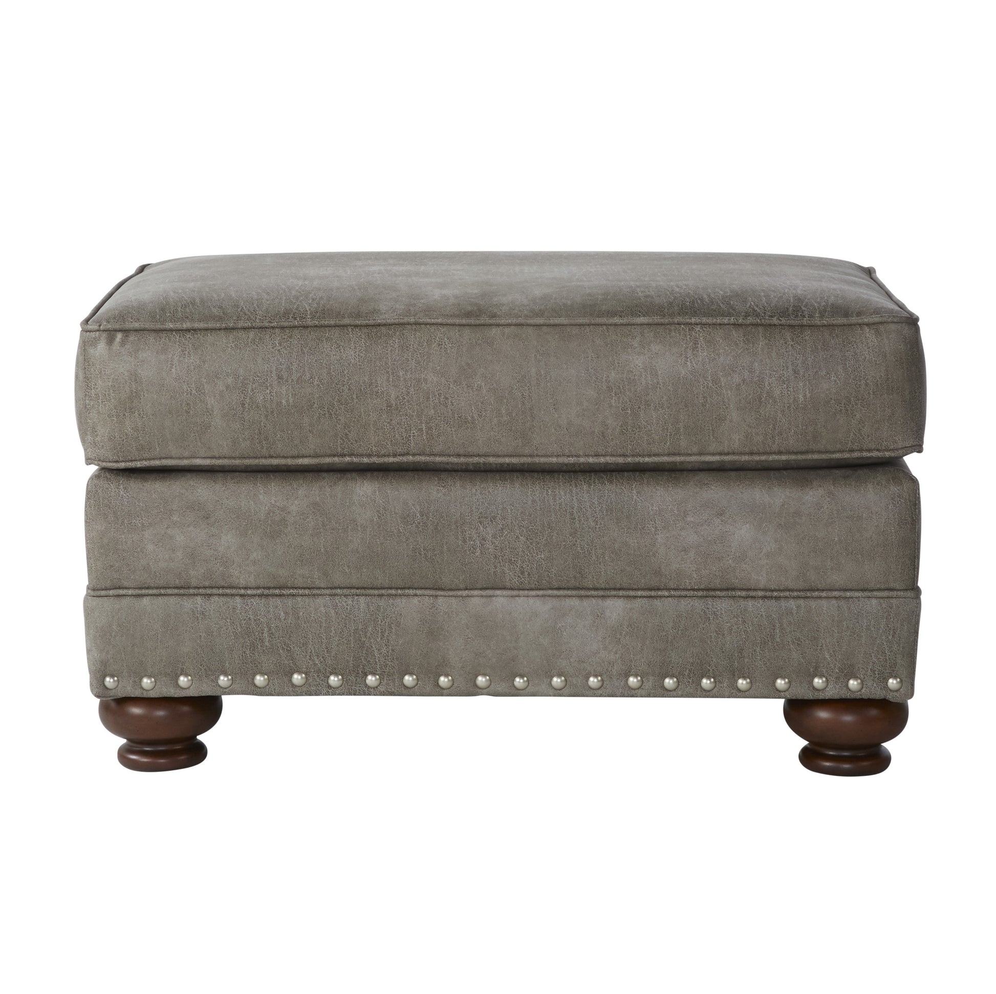 Leinster Faux Leather Upholstered Ottoman Gray Wood Primary Living Space Medium Firm Backless Solid Traditional Rectangle Armless Tray Top Faux Leather