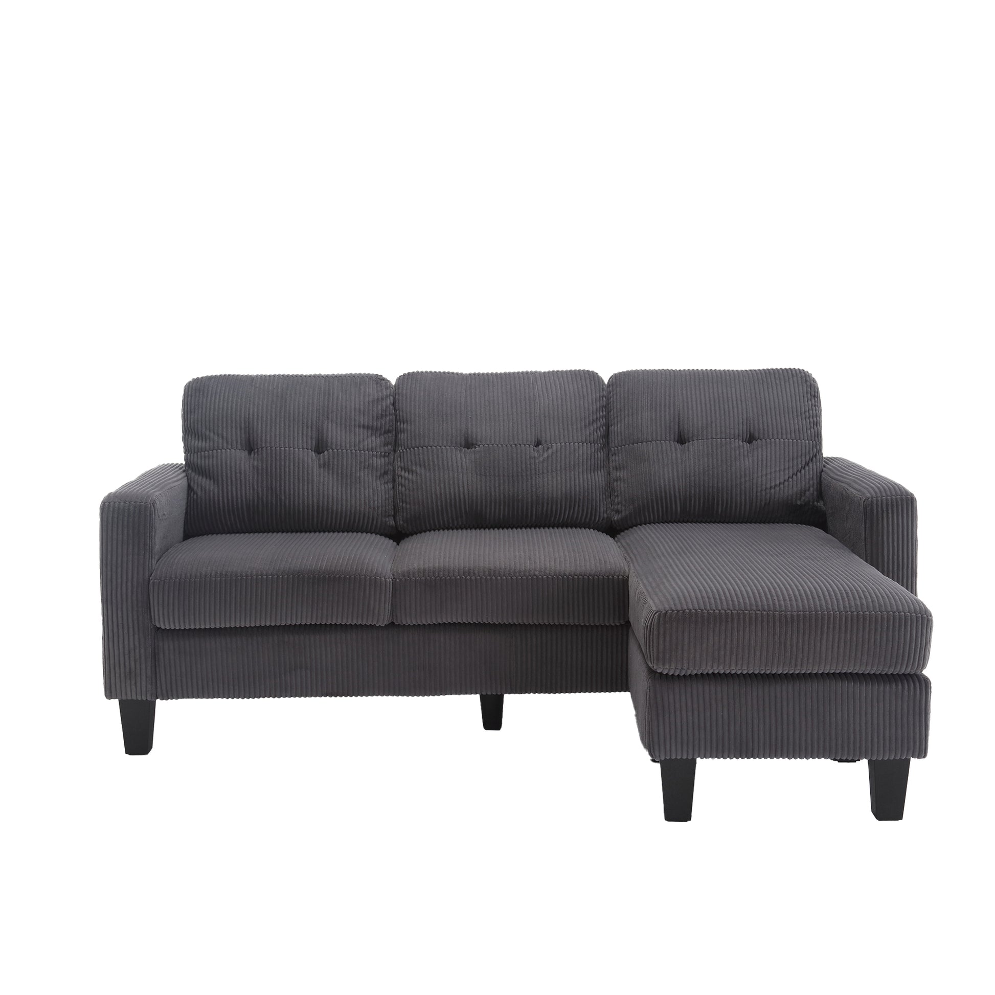 Velvet Sectional Couchl Shaped Sofa With Ottoman For Small Apartment Dark Gray Velvet 3 Seat