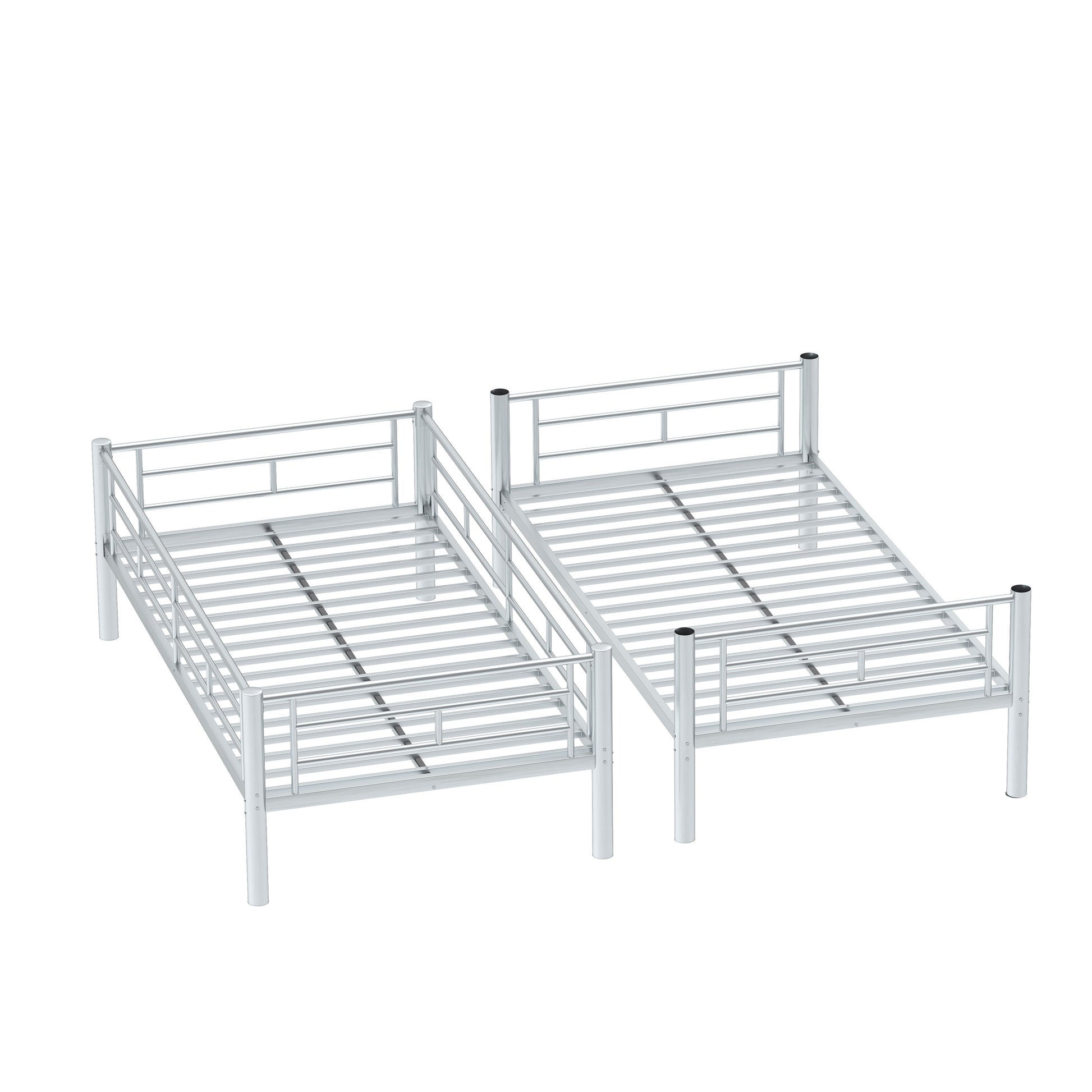 Bunk Bed Twin Over Twin Size With Ladder And High Guardrail, Able To Split, Metal Bunk Bed, Storage Space, Noise Free,Grey Silver Box Spring Not Required Twin Grey Silver Metal Metal