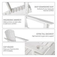 Outsunny Adirondack Chair With Cup Holder, All Weather Patio Chair Hdpe Lounger, Fire Pit Seating High Back And Wide Seat For Outdoor, Backyard, Garden, Deck, Lawn, White White Plastic