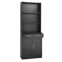 Bathroom Storage Cabinet, Cabinet With Two Doors And Drawers, Adjustable Shelf, Three Layer Open Shelf, Mdf Board, Black Black Mdf