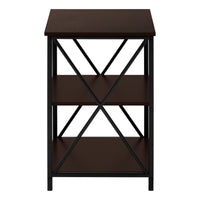 Accent Table, Side, End, Nightstand, Lamp, Living Room, Bedroom, Brown Laminate, Black Metal, Contemporary, Modern Espresso Metal