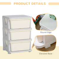 Qaba 3 Tier Kids Storage Unit, 3 Drawer Chest Toy Organizer Plastic Bins For Kids Bedroom Nursery Kindergarten Living Room For Boys Girls Toddlers, Cream White Cream White Plastic