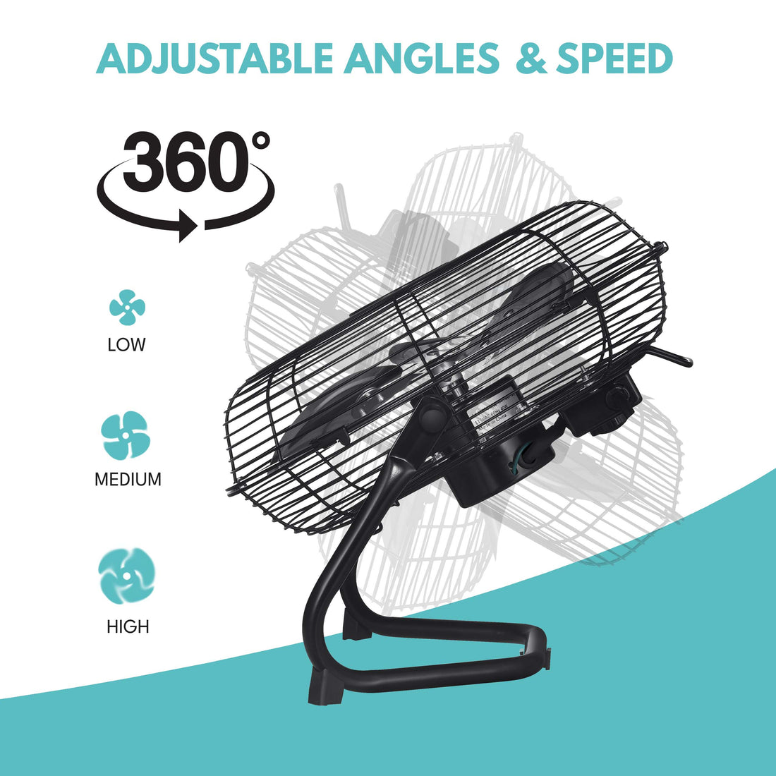 20 In. 3 Speed High Velocity Industrial Heavy Duty Metal Floor Fan In Black With Tilting Head For Outdoor Indoor Use Black Metal