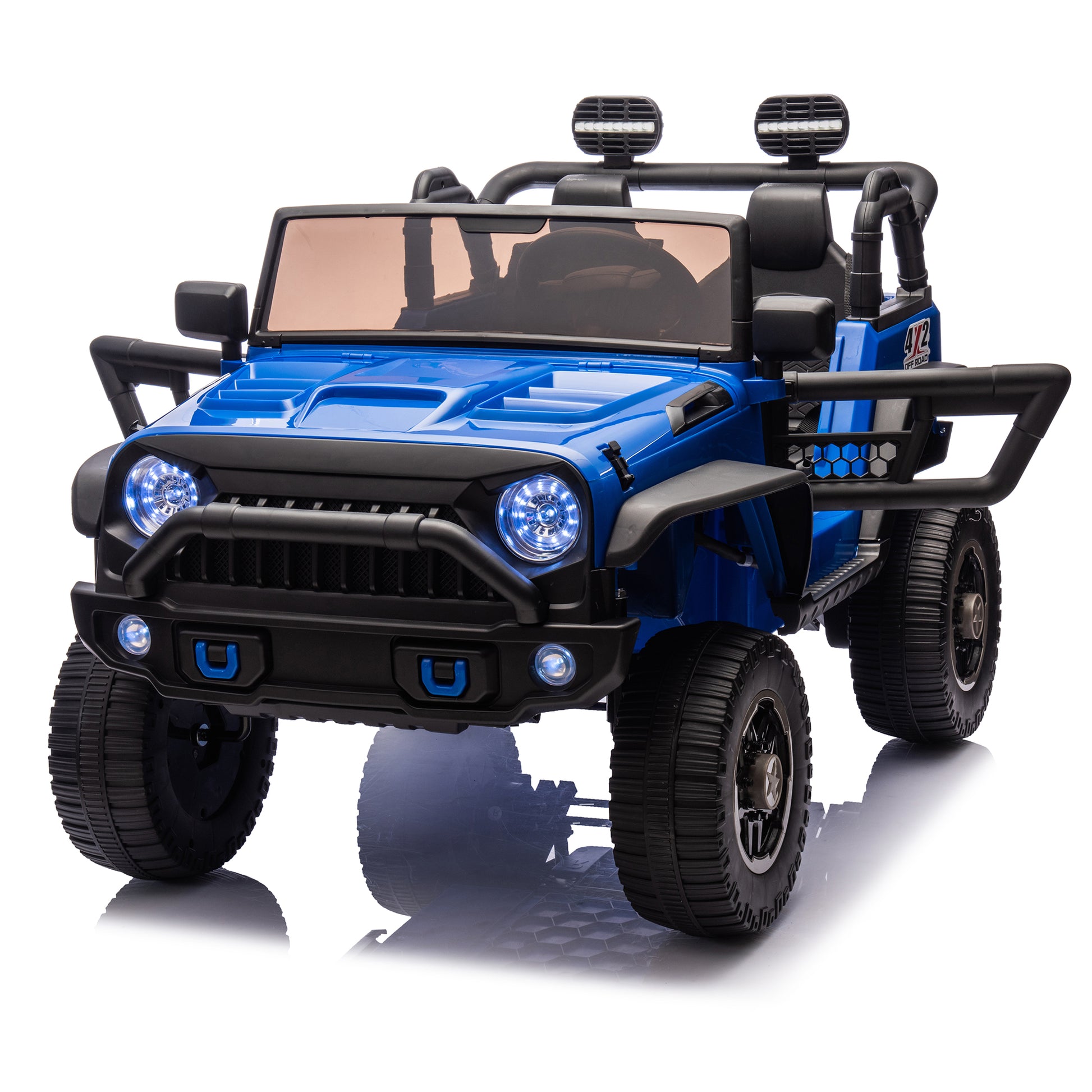 24V Two Seater Kids Ride On Truck Car W Parents Control,200W*2,Seat Width 20.28In,Four Wheel Suspension,Led Lights,Music,Mp3,Bluetooth,Two Independent Seat Belts,Suitable For Off Road For Kids Aged