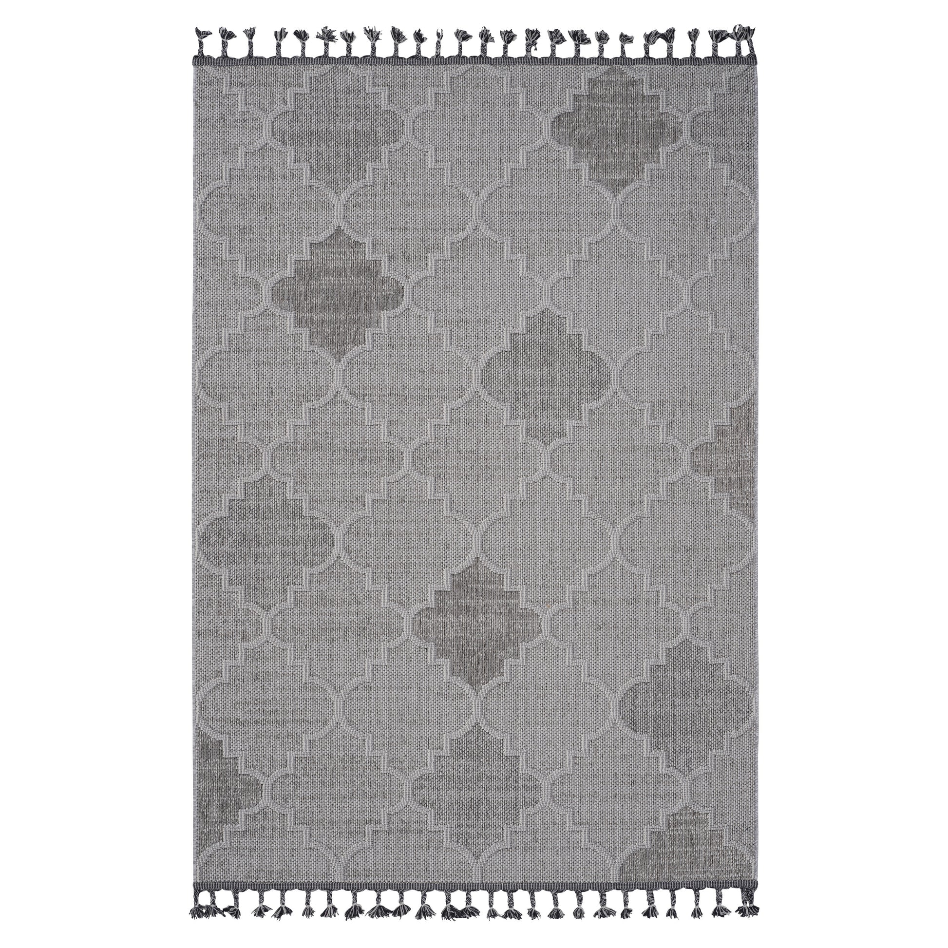 5X7 White Grey Trellis Indoor Outdoor Area Rug White Gray Polypropylene