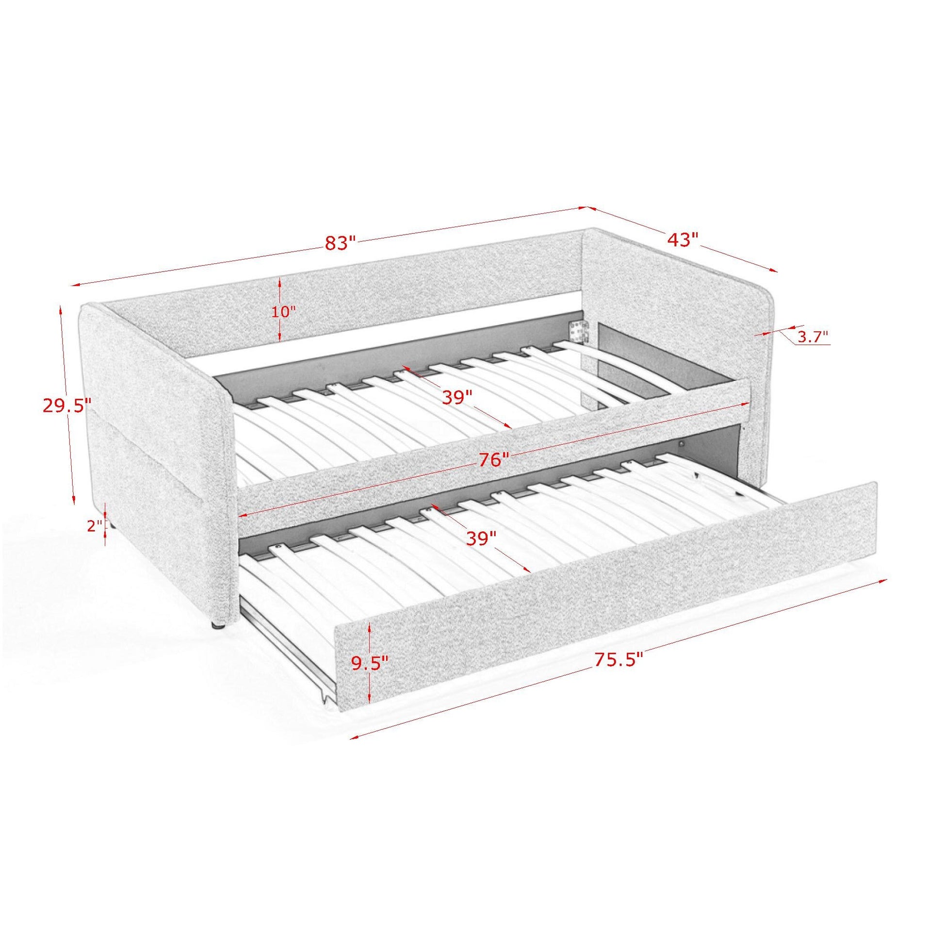 Daybed With Trundle Upholstered Tufted Sofa Bed, Twin Size, Boucle Fabric, Grey 83"X43"X29.5" Grey Boucle