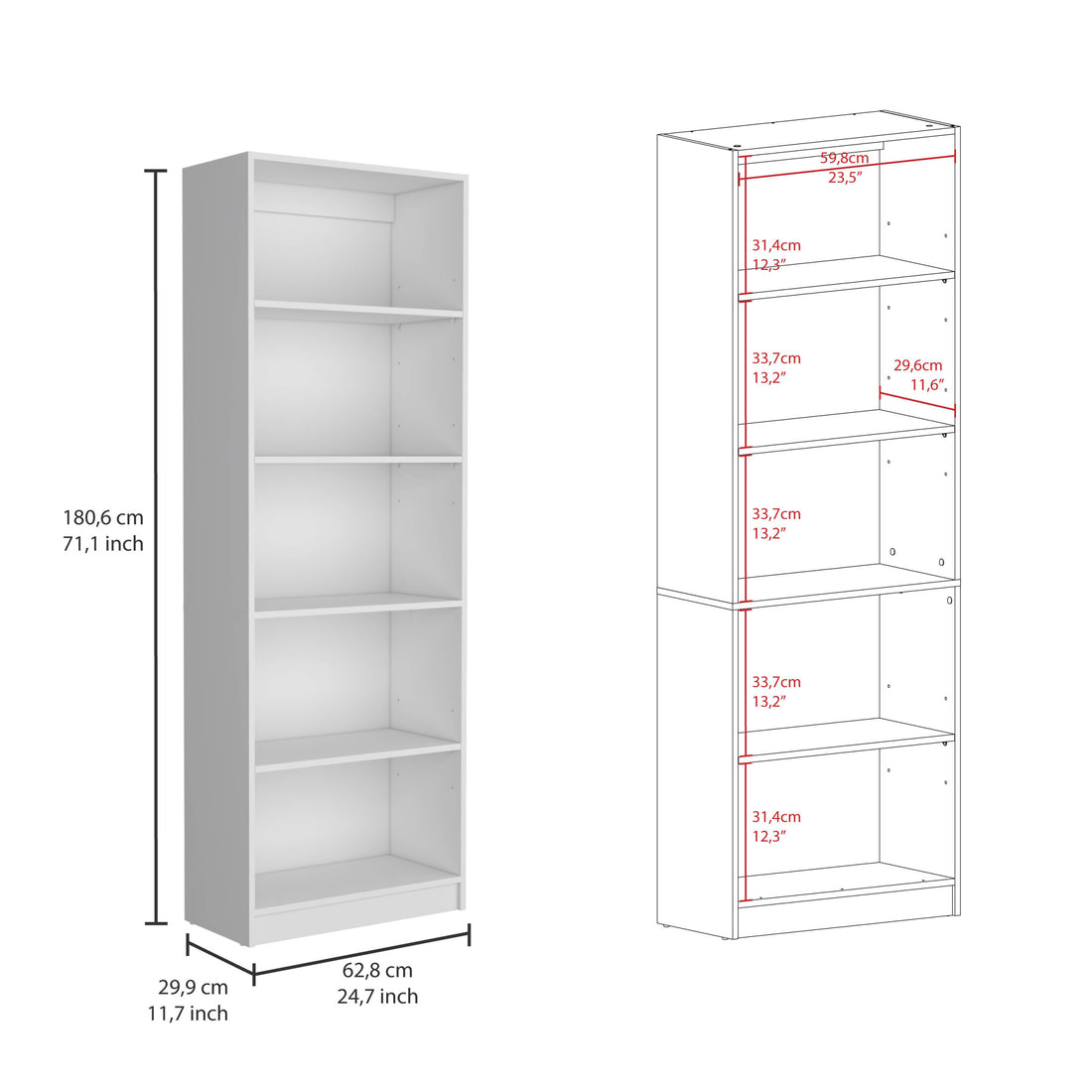 2 Piece Bookcase Living Room Set, Storage Cabinet, 49" Wide And 9 Shelves White Freestanding 5 Or More Shelves Matte White Office Shelves Included Particle Board