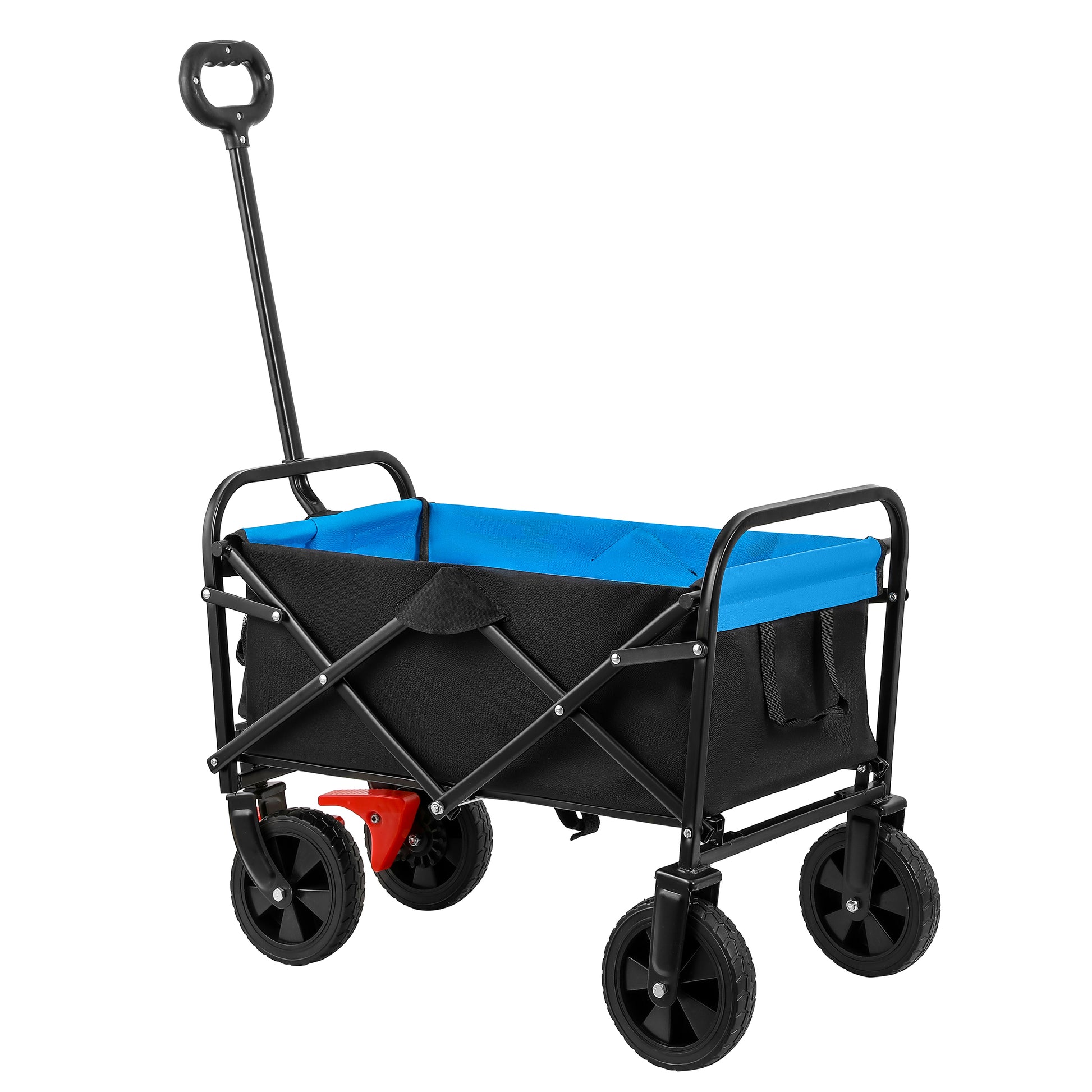 Mini Folding Wagon Garden Shopping Beach Cart Black Blue Brake Black Blue Metal