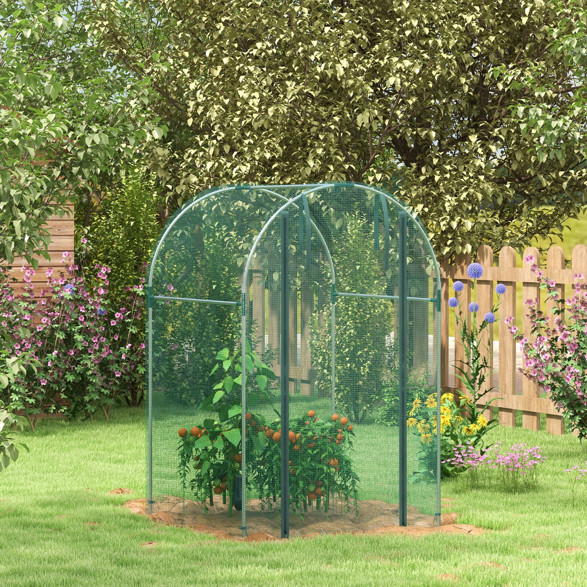 Outsunny 4' X 4' Crop Cage, Plant Protection Tent With Zippered Door And Galvanized Steel Frame, Fruit Cage Netting Cover For Garden, Yard, Lawn, Green Green Steel