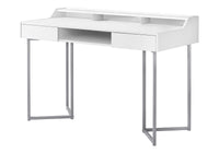 Computer Desk, Home Office, Laptop, Storage Drawers, 48"L, Work, White Laminate, Grey Metal, Contemporary, Modern White Mdf