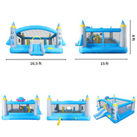 Multifunctional Jump 'N Slide Inflatable Bouncer For Kids Complete Setup With Blower 198" X 180" Play Area 96" Tall Multicolor Oxford Fabric Indoor & Outdoor Use