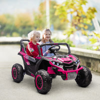 Qaba 24V 7Ah Ride On Utv, 2 Seater 4Mph Kids Electric Car Ride On Battery Powered Toy With 4 Shock Absorbers, Music Horn And Led Lights, For Toddlers 3 8 Years, Pink Pink Plastic