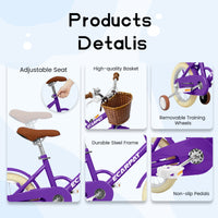 A16116 Ecarpat Kids'Bike Girls Bike 16 Inch Wheels,1 Speed Child Bicycles For 3 4 Years,With Removable Training Wheels Baby Toys,Front V Brake,Rear Holding Brake Purple Steel