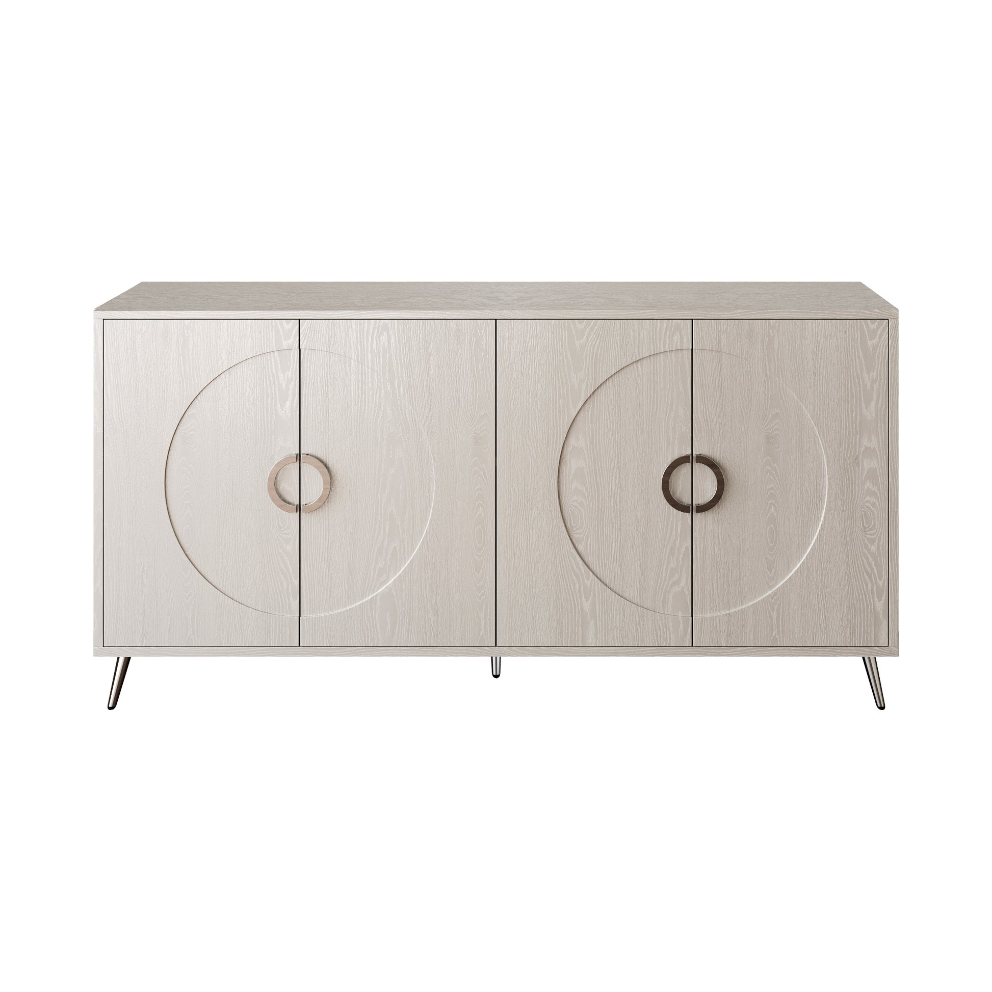 Modern Lacquered 4 Door Wooden Cabinet Sideboard Buffet Server Cabinet Storage Cabinet, For Living Room, Entryway, Hallway, Office, Kitchen And Dining Room, Champagne Silver Lacquered Champagne