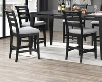 Modern 2Pc Counter Height Dining Chairs Black Color Ladder Back Frame Upholstered Cushion Seat Solid Wood Kitchen Dining Room Black Dining Room Foam Classic,Contemporary,Modern Dining Chairs Rubberwood Ladder Back Set Of 2 Fabric,Rubber Wood