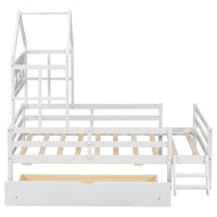 Wood Twin Size House Platform Bed With Guardrail And Drawer, White Box Spring Not Required Twin White Wood Bedroom Bed Frame Solid Wood Mdf