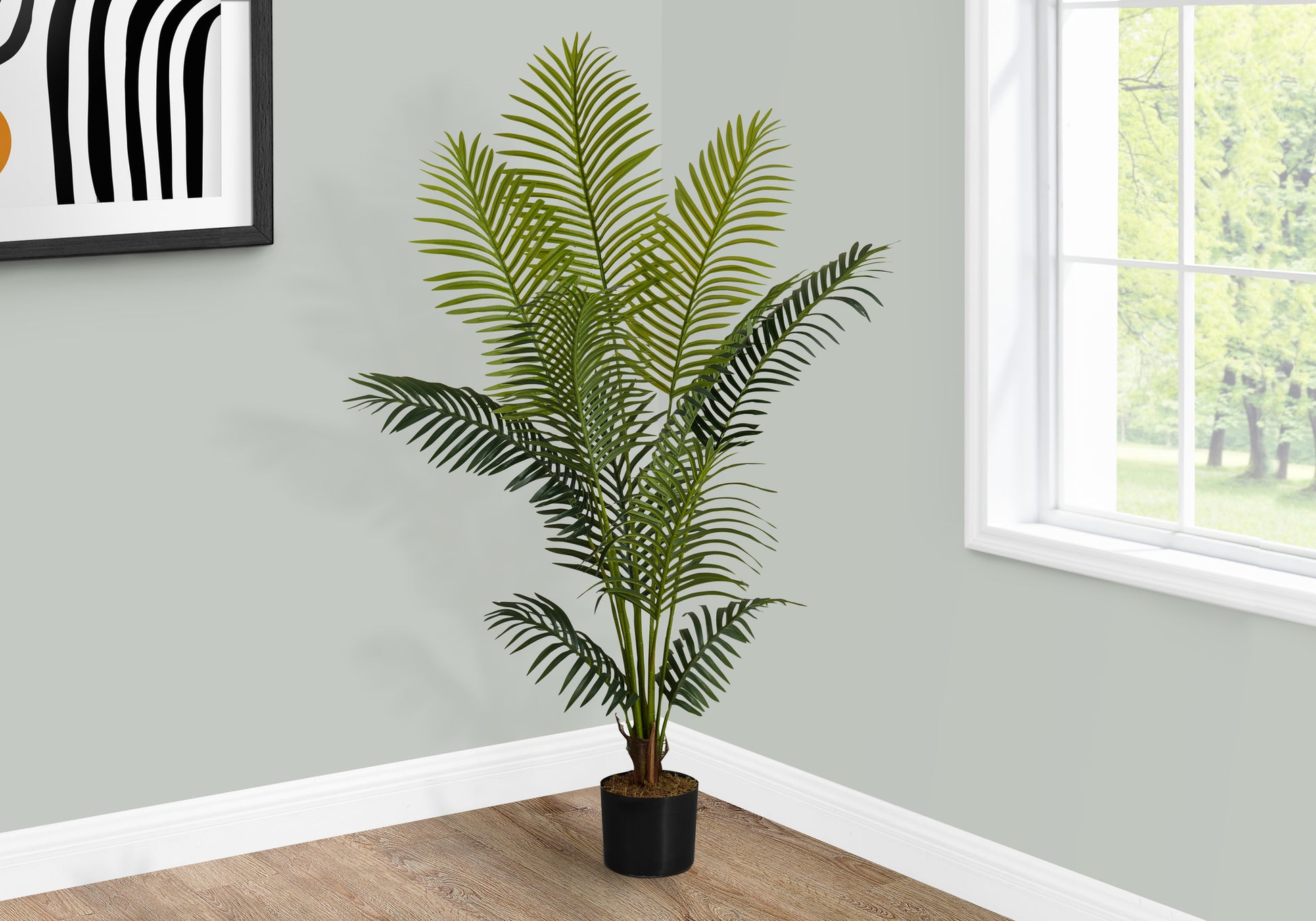 Artificial Plant, 57" Tall, Palm Tree, Indoor, Faux, Fake, Floor, Greenery, Potted, Real Touch, Decorative, Green Leaves, Black Pot Green Plastic