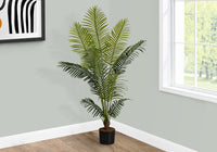 Artificial Plant, 57" Tall, Palm Tree, Indoor, Faux, Fake, Floor, Greenery, Potted, Real Touch, Decorative, Green Leaves, Black Pot Green Plastic