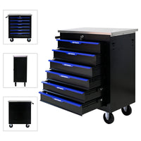 6 Drawers Multifunctional Tool Cart With Wheels Black Blue Black Blue Steel