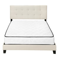 Bed, Queen Size, Bedroom, Upholstered, Beige Linen Look, Black Wood Legs, Transitional Beige Foam Solid Wood Mdf