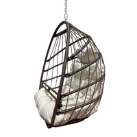 Swing Hammock Egg Basket Chairs Without Stand Indoor Outdoor, Uv Resistant Cushion Hanging Chair, Foldable Frame 350Lbs Capacity Ceiling Hammock Chair For Patio Porch Backyard Balcony Beige Brown