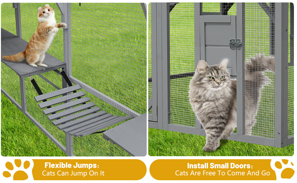 Outdoor Cat House Cat Enclosures 110" Large Kitten Playpen With Platforms,Upgrade Waterproof Cover Grey Blue Grey Metal & Wood