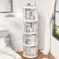 360 Rotating Bookshelf, Small Corner Bookcase With Small Footprint, 4 Tier Floor Standing Bookcasefor Kids&Adults, Narrow Book Shelf Organizer For Bedroom, Living Room, Round, White Cream White Bedroom American Design,Classic Polypropylene Abs,Pet