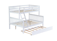 Twin Over Full Rubber Wood Bunk Bed With Trundle, Convertible Ladder And Guardrail, Detachable, Convertible Bed, With Twin Size Trundle ,White Twin White Rubber Wood