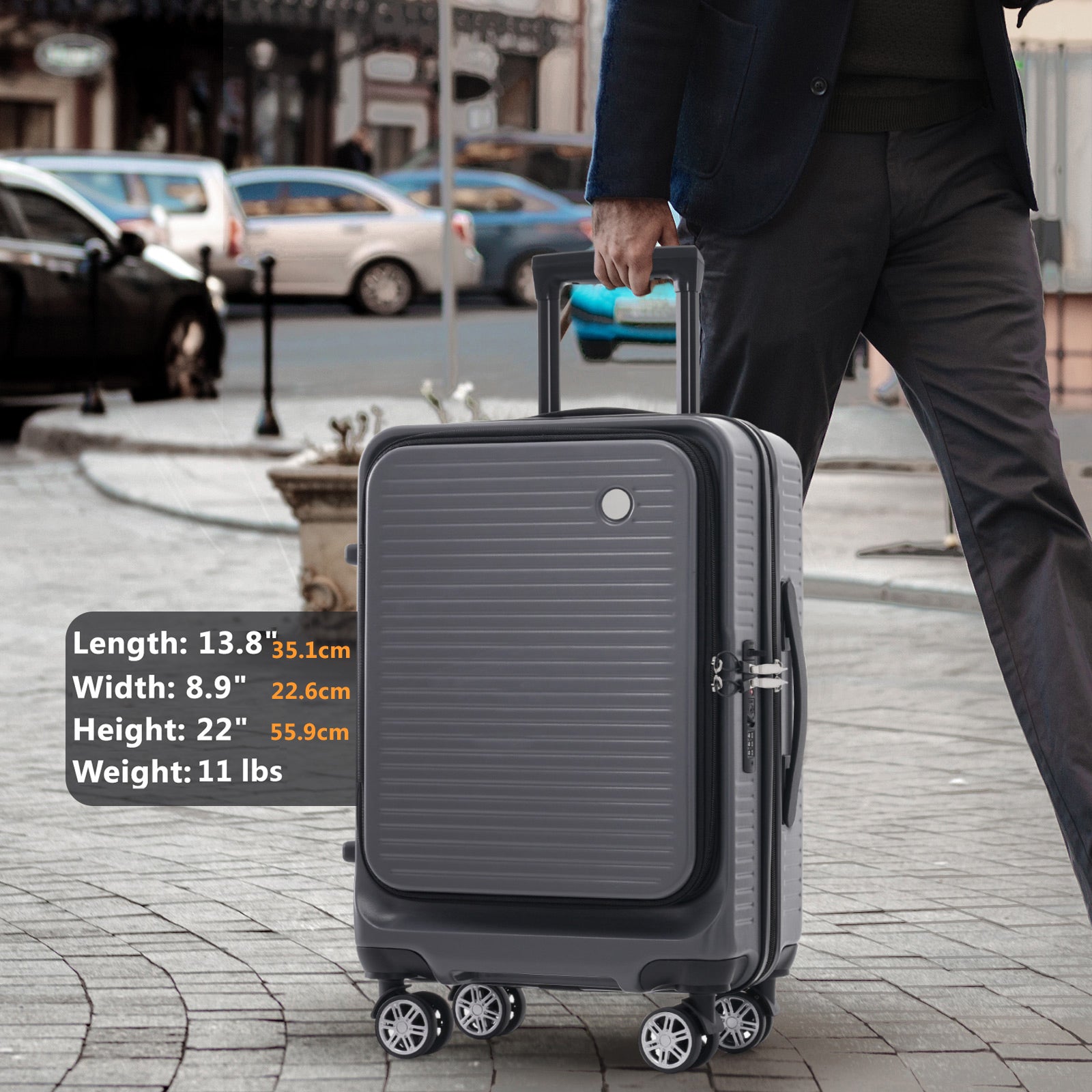 Carry On Luggage 20 Inch Front Open Luggage Lightweight Suitcase With Front Pocket And Usb Port, 1 Portable Carrying Case Gray Abs