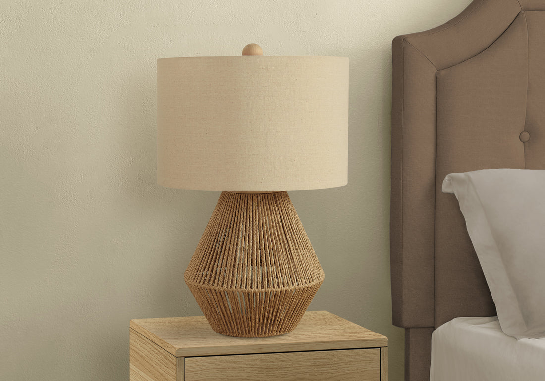 Lighting, 22"H, Table Lamp, Brown Rope, Beige Shade, Transitional Brown Woven Rope