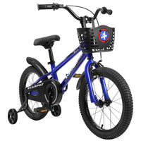 C16111A Kids Bike 16 Inch For Boys & Girls With Training Wheels, Freestyle Kids' Bicycle With Bell,Basket And Fender. Blue Steel