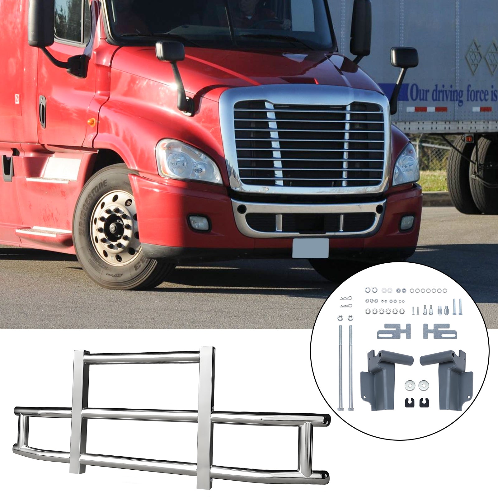 Stainless Steel Deer Guard Bumper For Freightliner Cascadia 2008 2017 With Brackets Chrome Stainless Steel