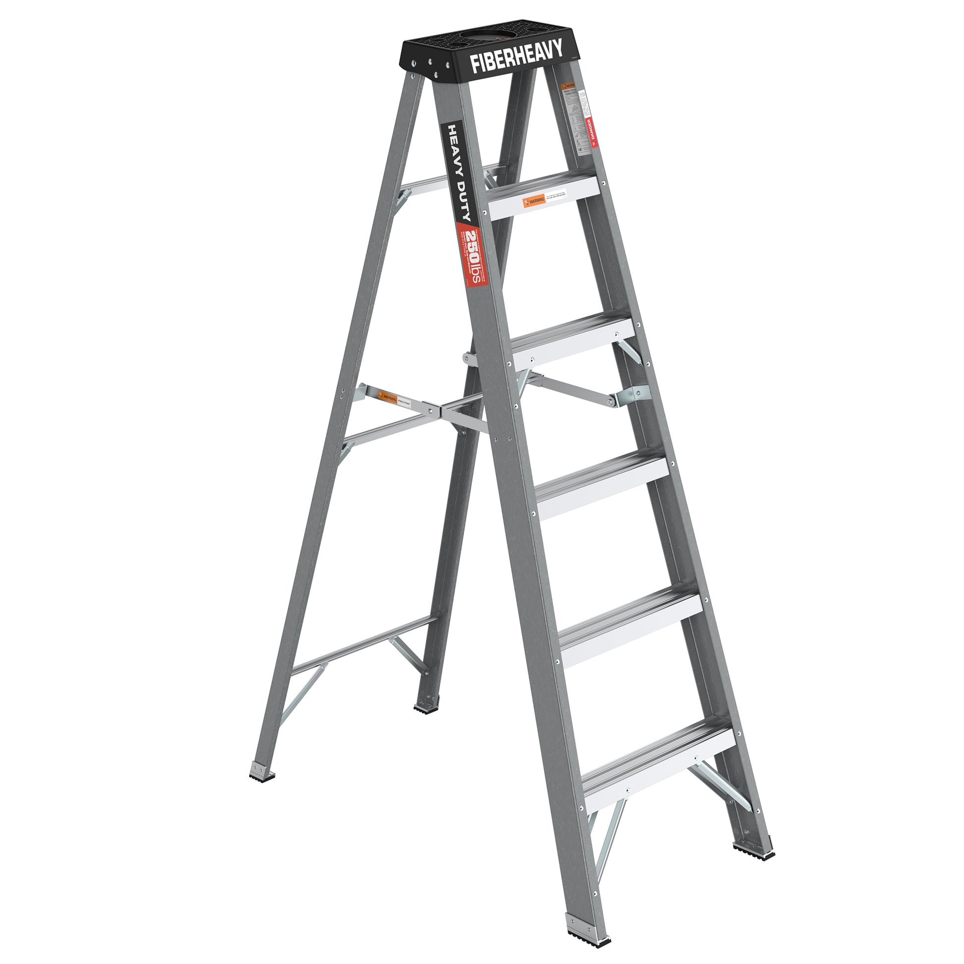 6 Fibreglass Step Ladder 250Lbs Grey Fiberglass
