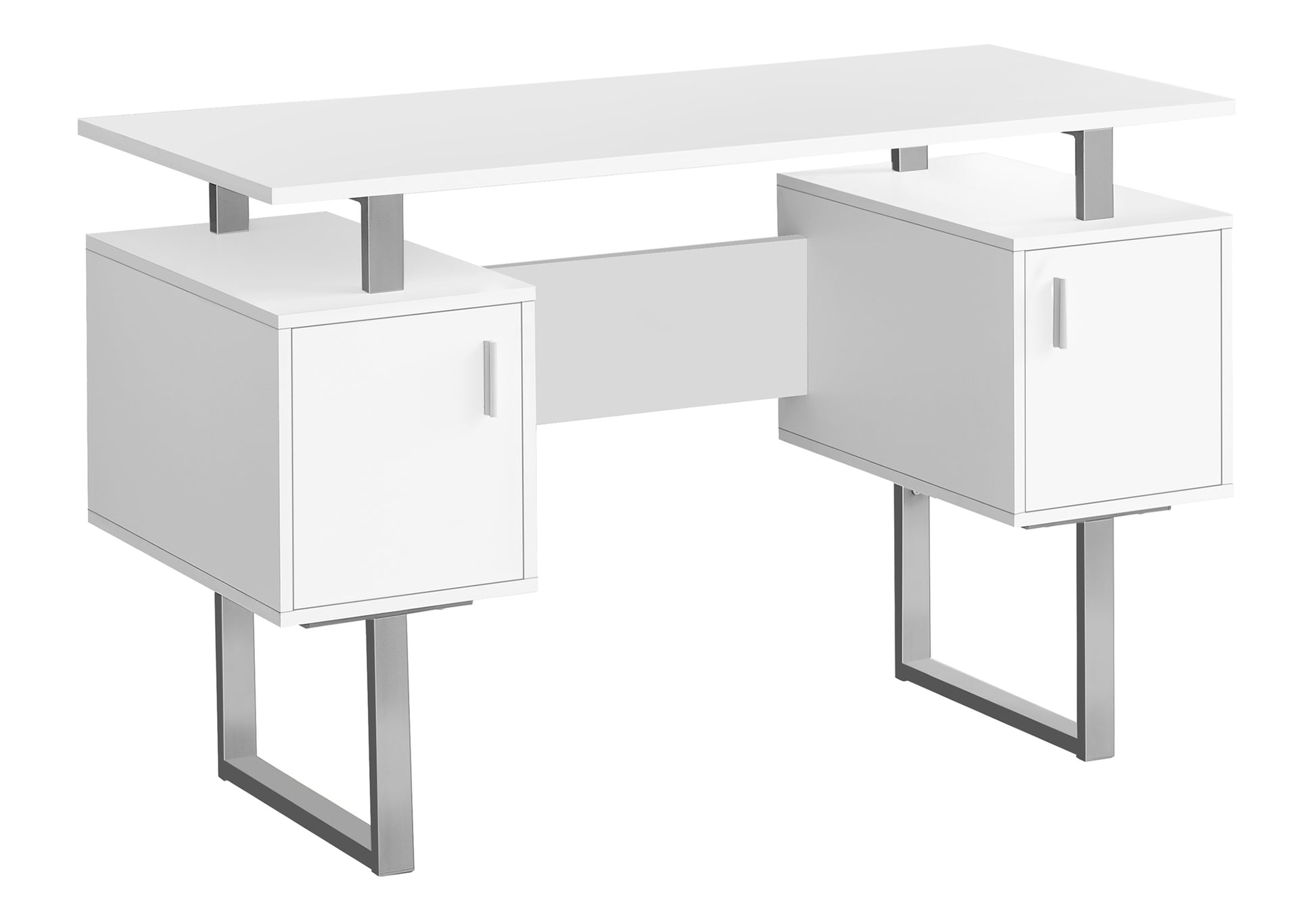 Computer Desk, Home Office, Laptop, Storage, 48"L, Work, White Laminate, Grey Metal, Contemporary, Modern White Particle Board