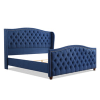 Marcella Upholstered Shelter Headboard Bed Set, King, Dark Sapphire Blue Woven Box Spring Required King Blue Wood Foam Polyester Fabric