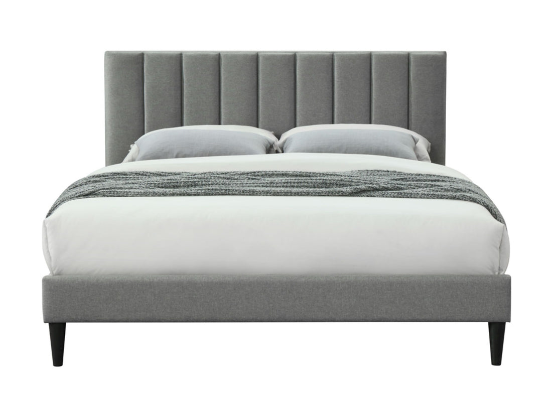 King Sized Channel Bed In A Box W Usb Gray Upholstered