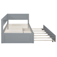 Twin Size Wood Daybed With Trundle And Guardrail, Gray Box Spring Not Required Gray Wood Solid Wood Mdf