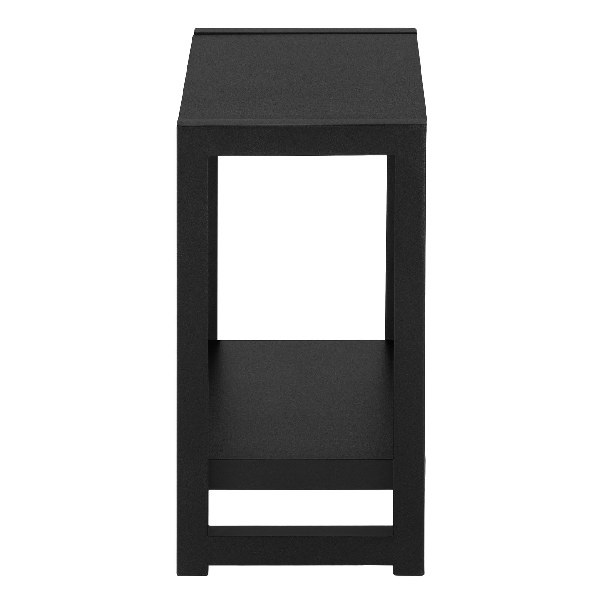 Accent Table, Side, End, Narrow, Small, 2 Tier, Living Room, Bedroom, Black Laminate, Black Metal, Contemporary, Modern Black Particle Board