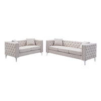 2 Piece Modern Velvet Living Room Set With Sofa And Loveseat,Jeweled Button Tufted Copper Nails Square Arms,4 Pillows Included,Beige,4 Colors Beige Primary Living Space Modern Velvet 5 Seat