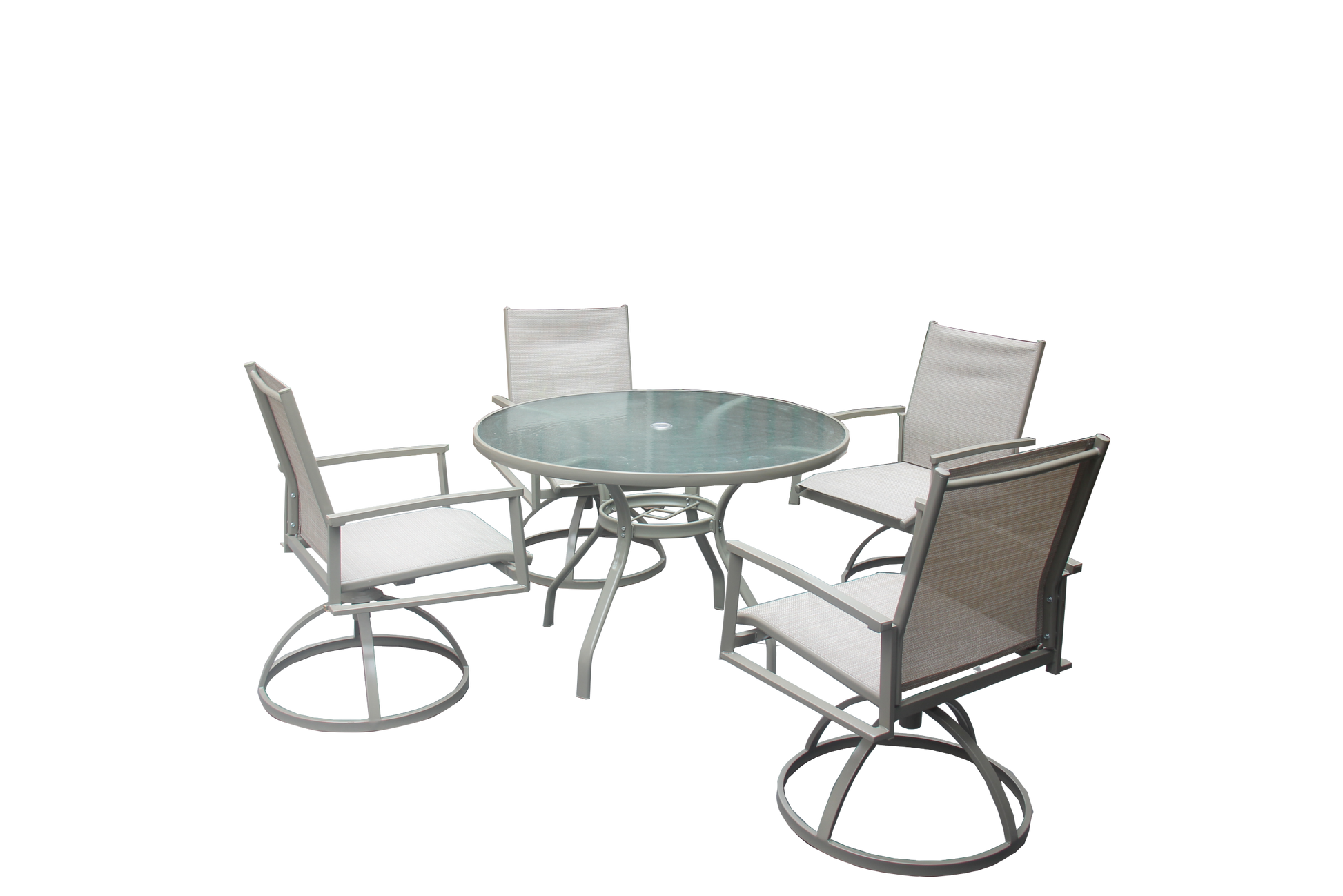 5 Piece Bistro Patio Table And Chairs Set With Tan Pvc Sling Swivel Rocker Chairs And Round Cast Top Outdoor Table, Premium Weather Resistant Outdoor Dining Set For Backyard & Deck No Brown Seats 4 Rust Resistant Frame Garden & Outdoor Classic Complete