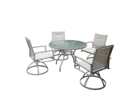 5 Piece Bistro Patio Table And Chairs Set With Tan Pvc Sling Swivel Rocker Chairs And Round Cast Top Outdoor Table, Premium Weather Resistant Outdoor Dining Set For Backyard & Deck No Brown Seats 4 Rust Resistant Frame Garden & Outdoor Classic Complete