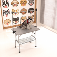 36" Folding Dog Pet Grooming Table Stainless Steel Frame Rubber Mat On Board With Adjustable Arm And Clamps Pet Dog Cat Grooming Table Silver Gray Color Silver Grey Rubber Stainless Steel