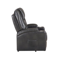 Evander Recliner W Power Lift, Gunmetal Leather Aire Lv02182 Black Leather