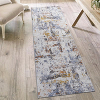 2X8 Ivory Blue Abstract Non Shedding Living Room Bedroom Dining Home Office Stylish And Stain Resistant Area Rug Ivory Navy Polyester