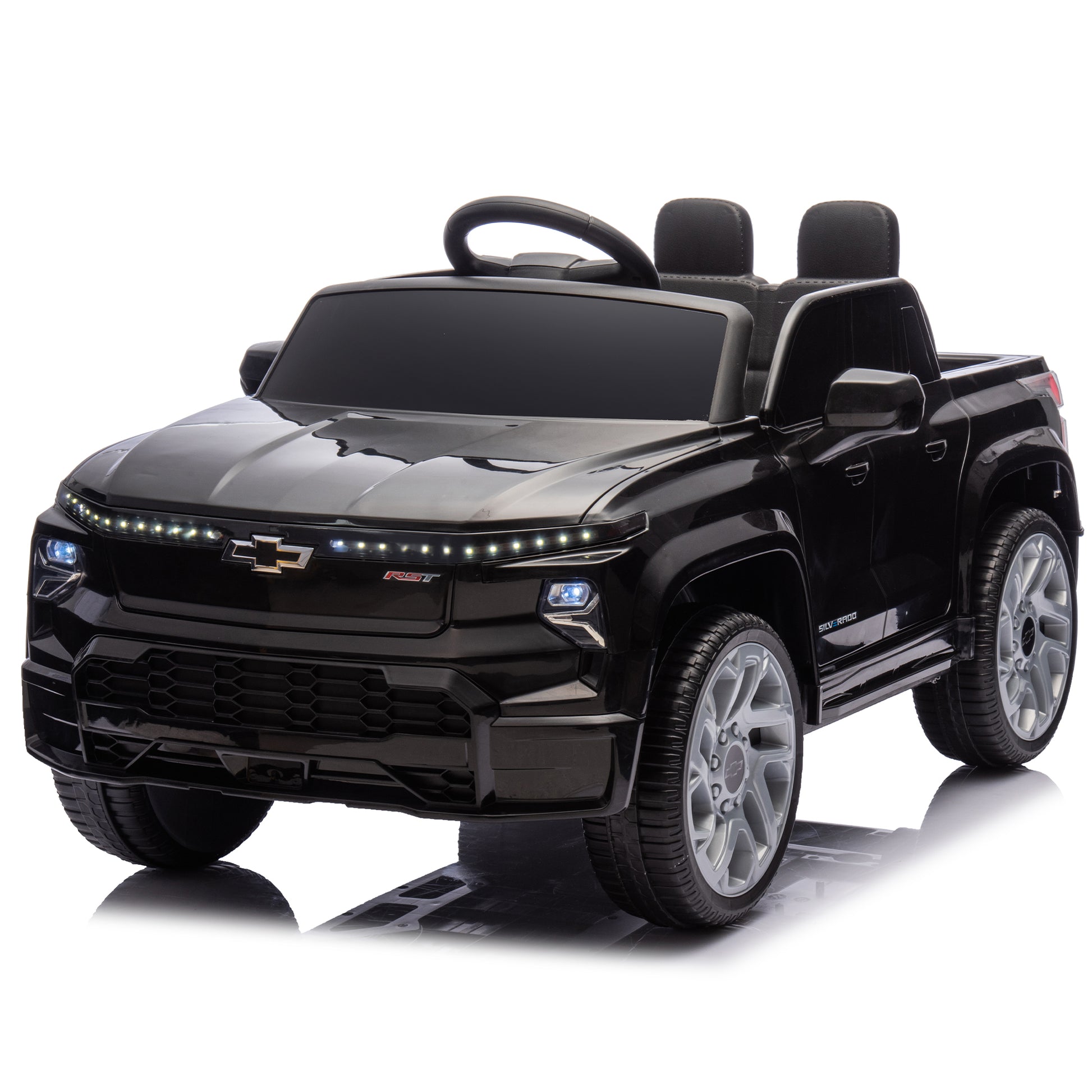 24V Kids Ride On Car W Parents Control,Licensed Chevrolet Silverado,Four Wheel Suspension,Led Lights,Bluetooth,Music,Usb,Mp3,Power Display,Speeds 2.49 3.73Mph For Kids Aged 2 5. Black 50 99 Lbs