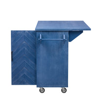 K&K 51.2"W 3D Wave Stripes Ash Veneer Not Cheap Paper Kitchen Island With Drop Leaf, Farmhouse Kitchen Island On Wheels With Internal Storage Rack, Rolling Kitchen Cart Navy Blue Navy Blue Nature