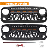 Front Matte Black Shark Grille Replacement Grill For Jeep Wrangler Jk 2007 2017 With Led Lights Black Abs