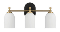Meadows Three Lights Vanity Brushed Gold Bathroom Wall Light For Bathroom Over Mirror 20.5"W 10.125"H 5.5"E With White Frosted Glass Black Base Frosted Shade,Frosted Glass Gold,Gold Bathroom